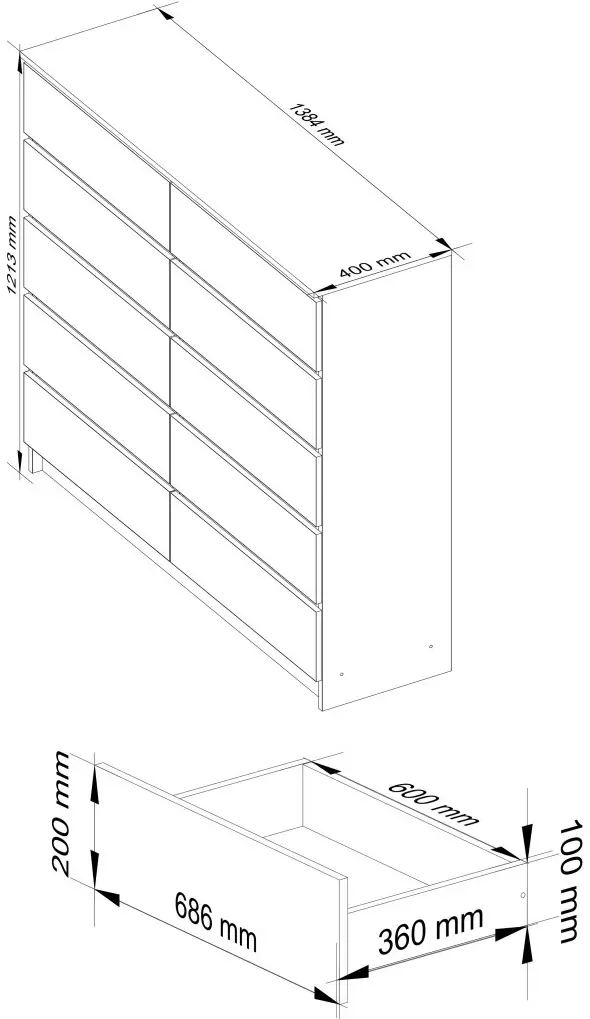 Комод Akord K140 10SZ (White/Sonoma)