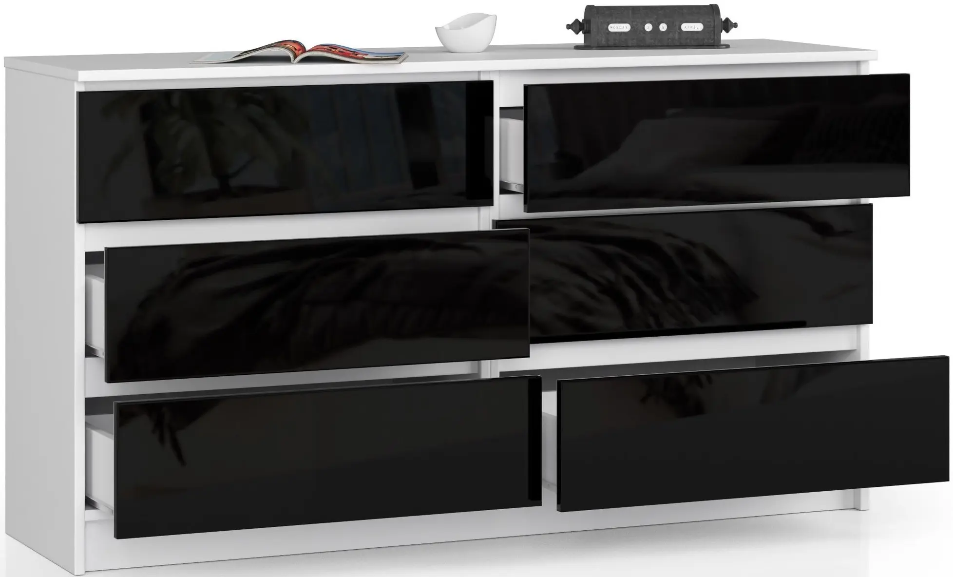 Comoda Akord K140 6SZ (White/Black Gloss)