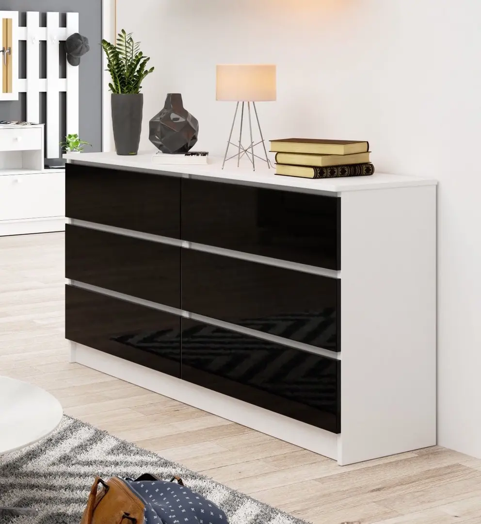 Comoda Akord K140 6SZ (White/Black Gloss)