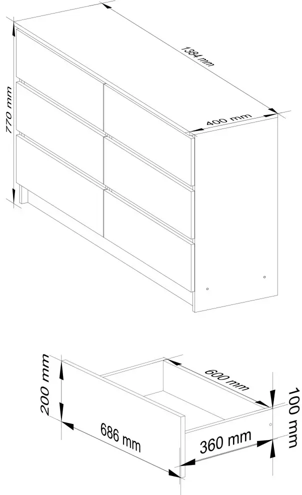 Comoda Akord K140 6SZ (White Gloss)