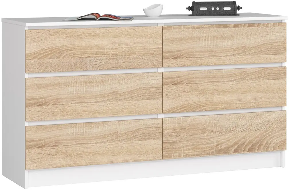 Comoda Akord K140 6SZ (White/Sonoma Oak)