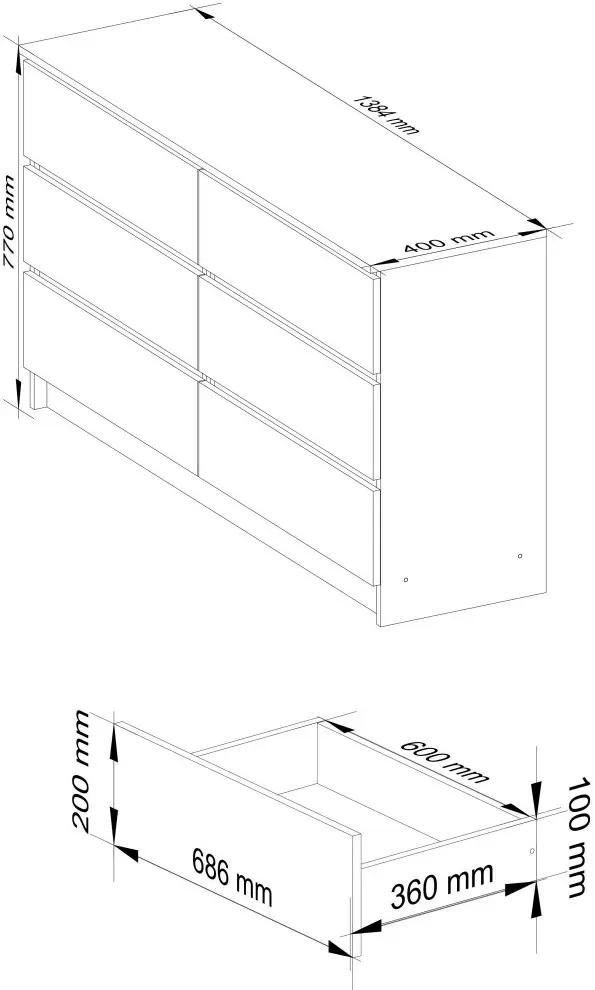 Comoda Akord K140 6SZ (White/Sonoma Oak)
