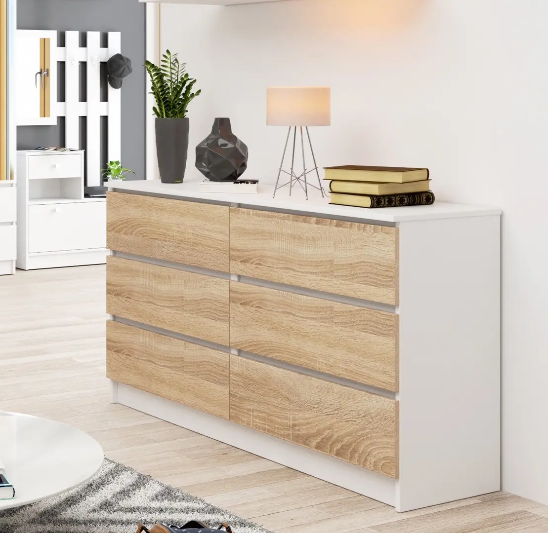 Comoda Akord K140 6SZ (White/Sonoma Oak)