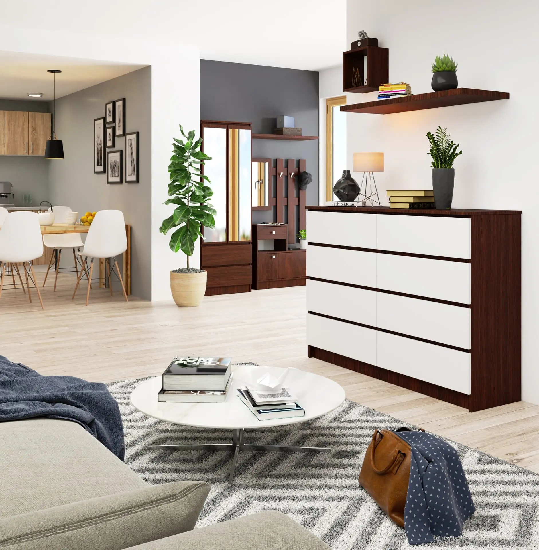 Comoda Akord K140 8SZ CLP PK (Wenge/White) - 2