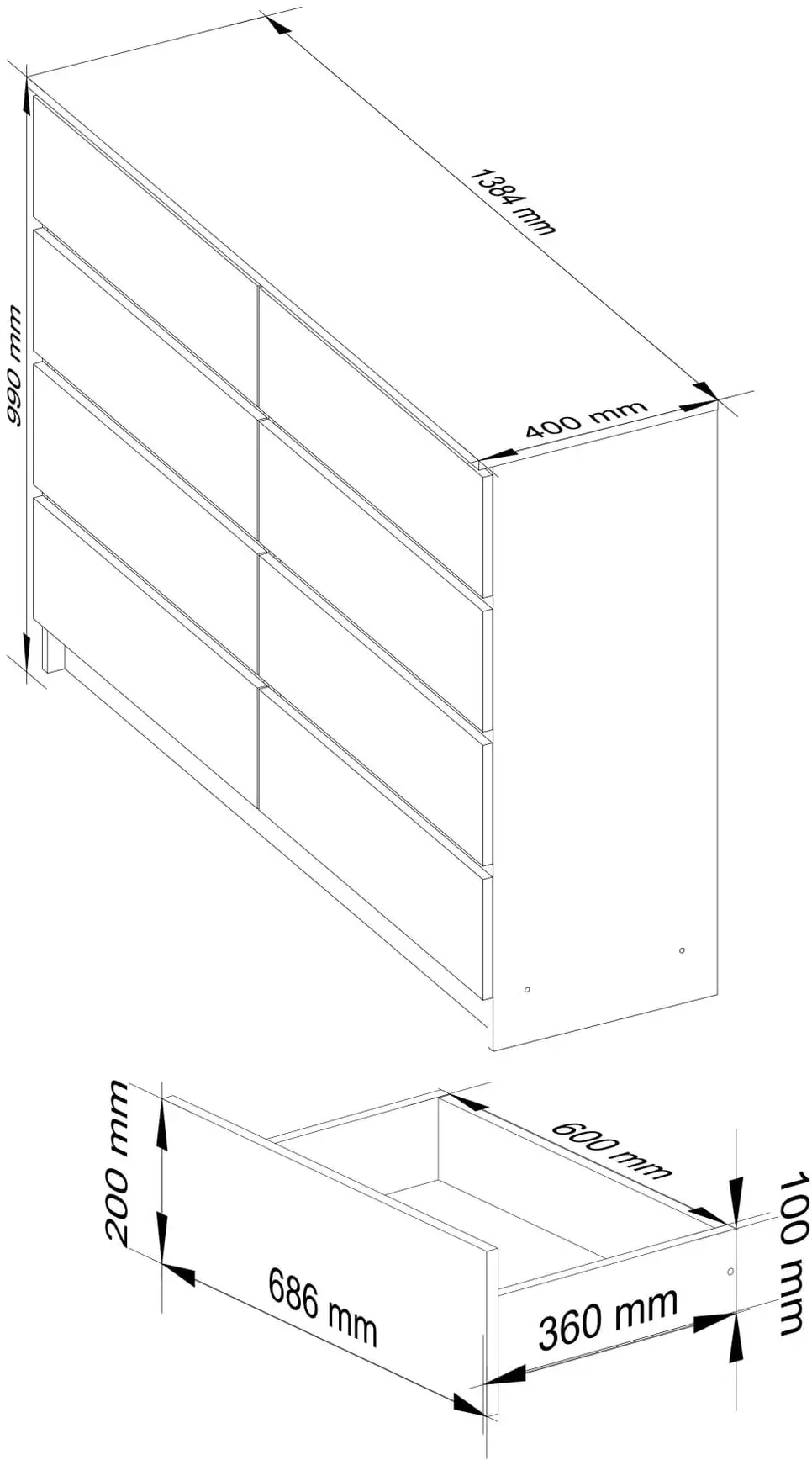 Comoda Akord K140 8SZ CLP PK (Wenge/White) - 7