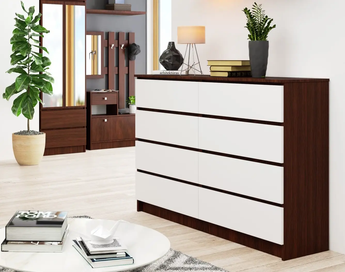 Comoda Akord K140 8SZ CLP PK (Wenge/White)