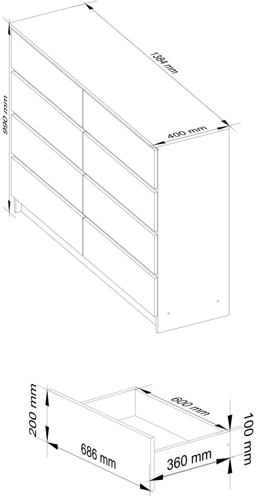 Comoda Akord K140 8SZ (Sonoma Oak/White)