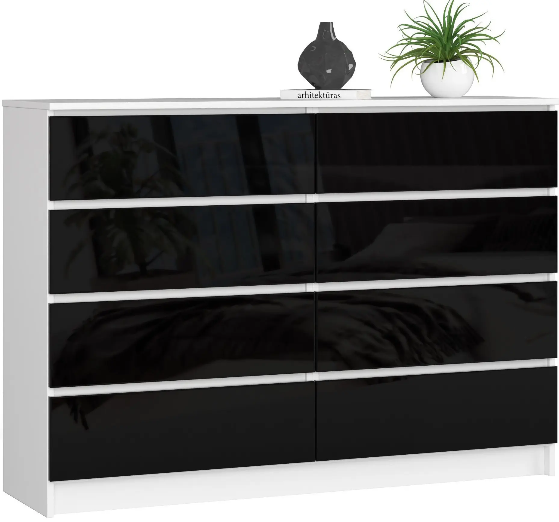 Comoda Akord K140 8SZ (White/Black Gloss)