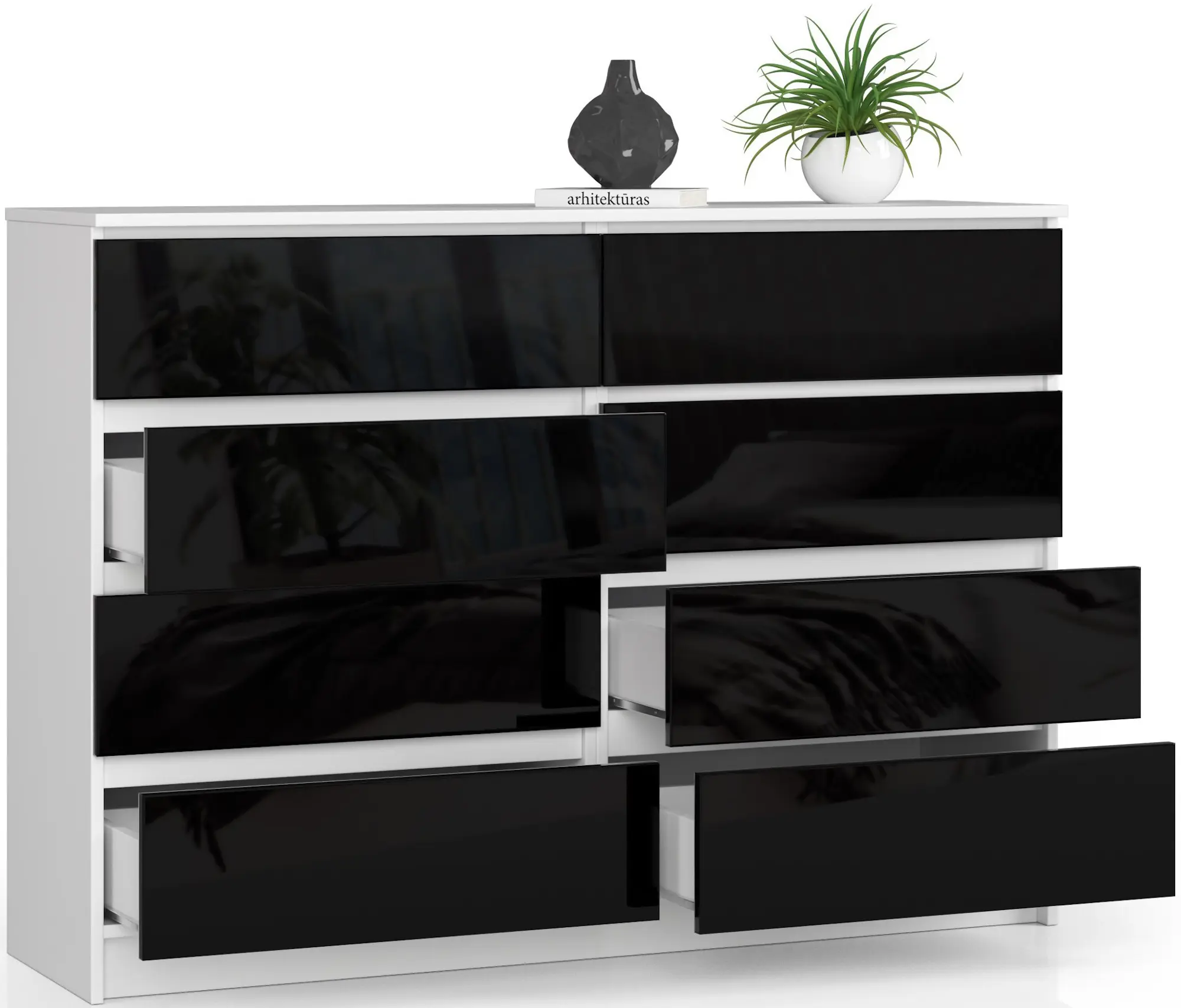 Comoda Akord K140 8SZ (White/Black Gloss)