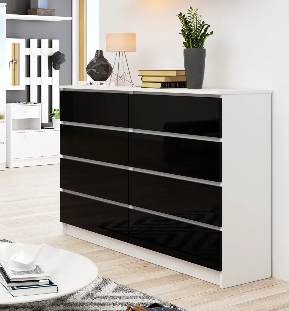Comoda Akord K140 8SZ (White/Black Gloss)