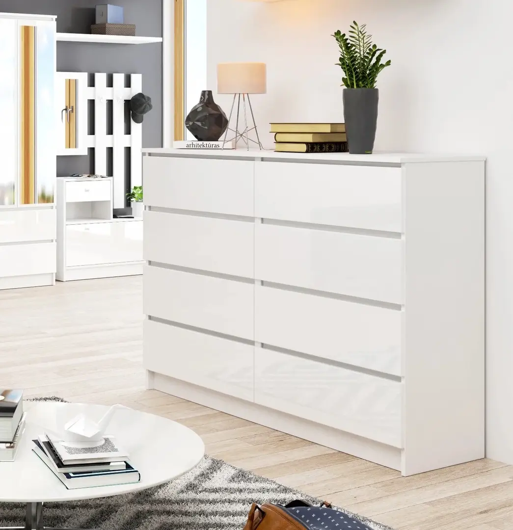 Комод Akord K140 8SZ (White/Glossy White)