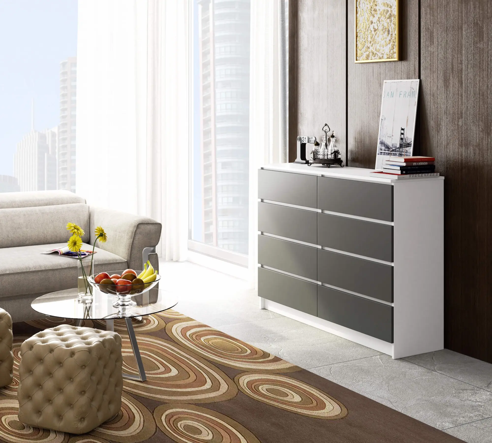 Comoda Akord K140 8SZ (White/Graphite Grey)