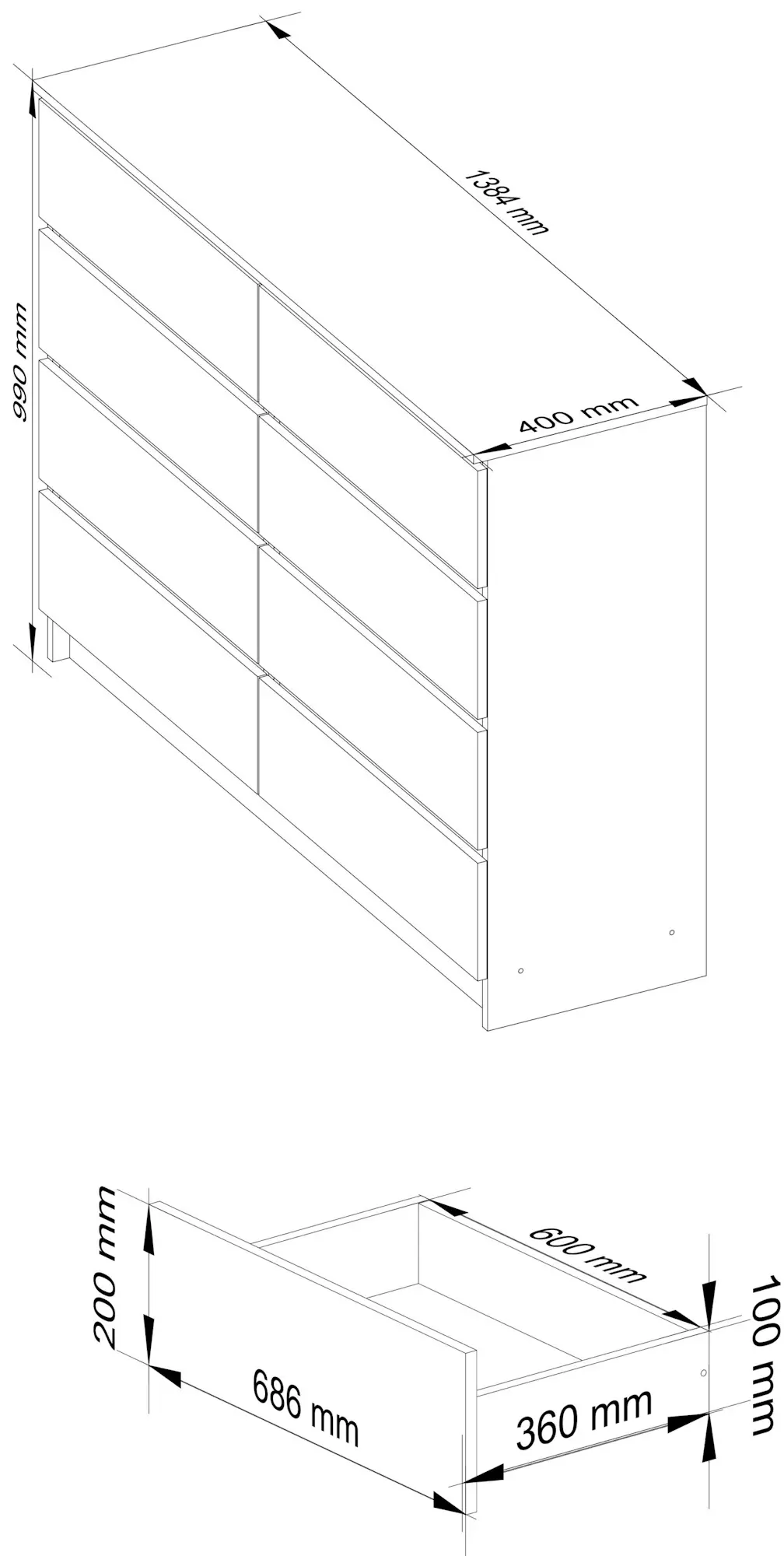 Comoda Akord K140 8SZ (White/Graphite Grey)