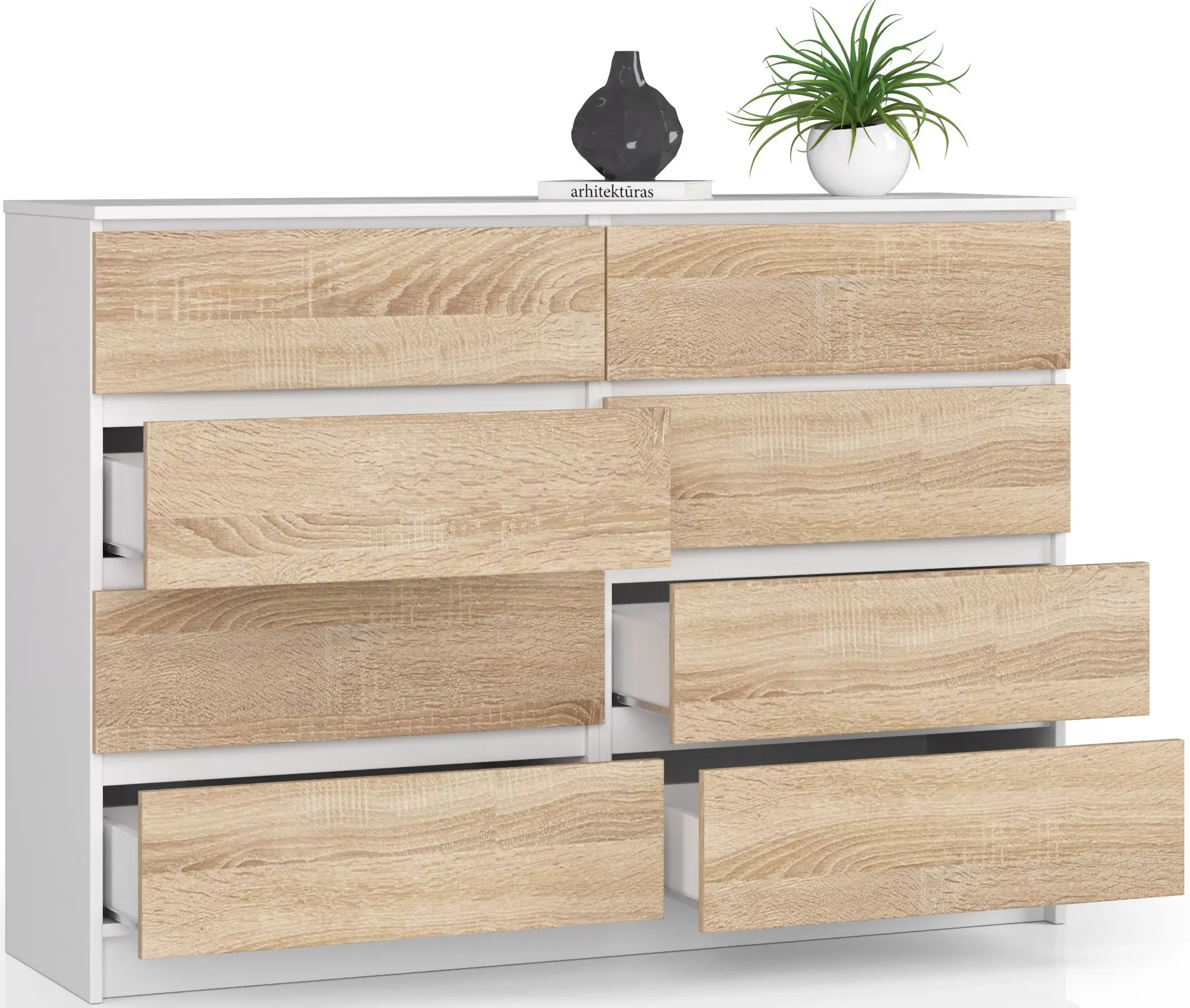 Comoda Akord K140 8SZ (White/Sonoma Oak)