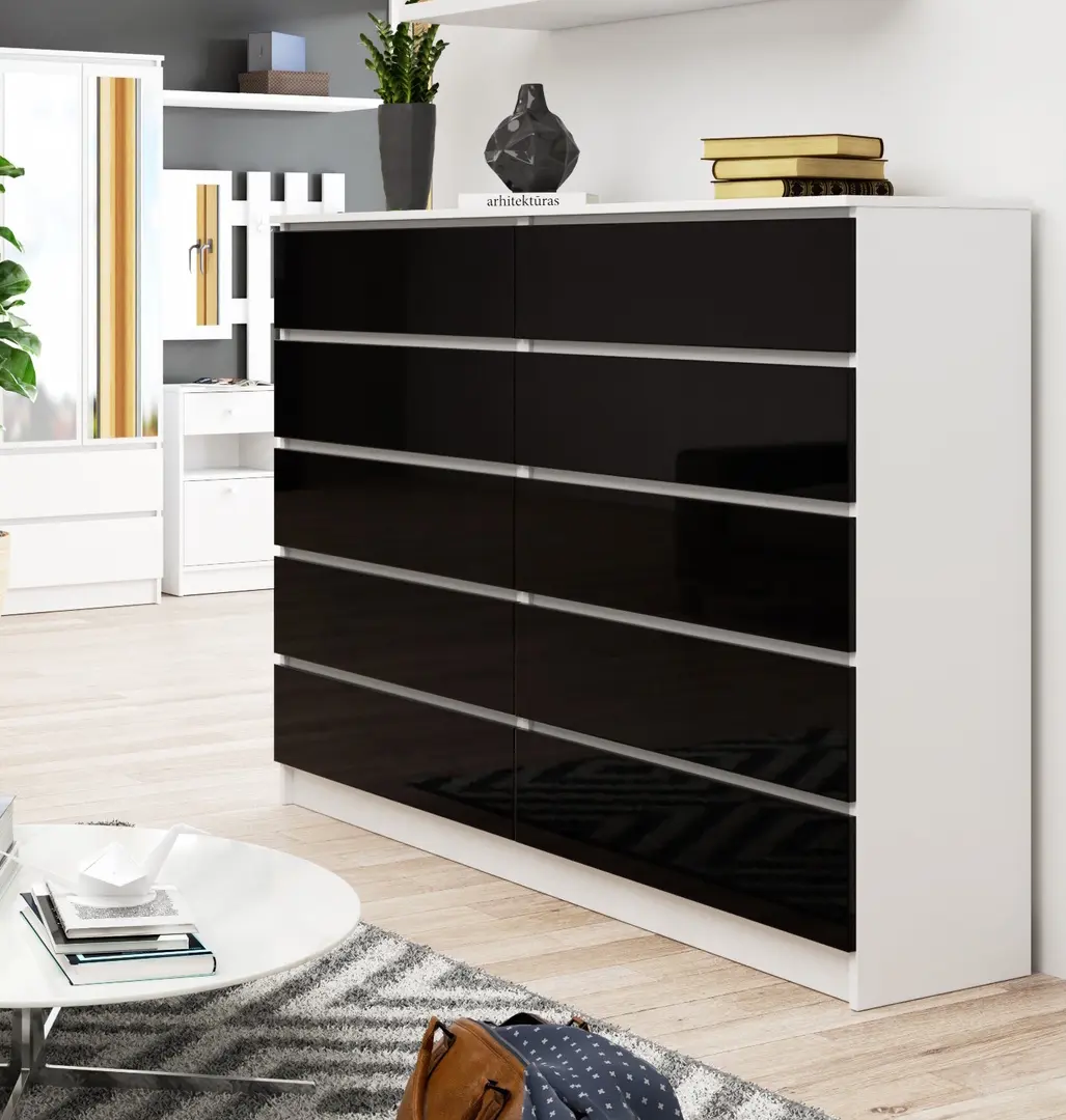 Comoda Akord K160 10SZ (White/Black Gloss)