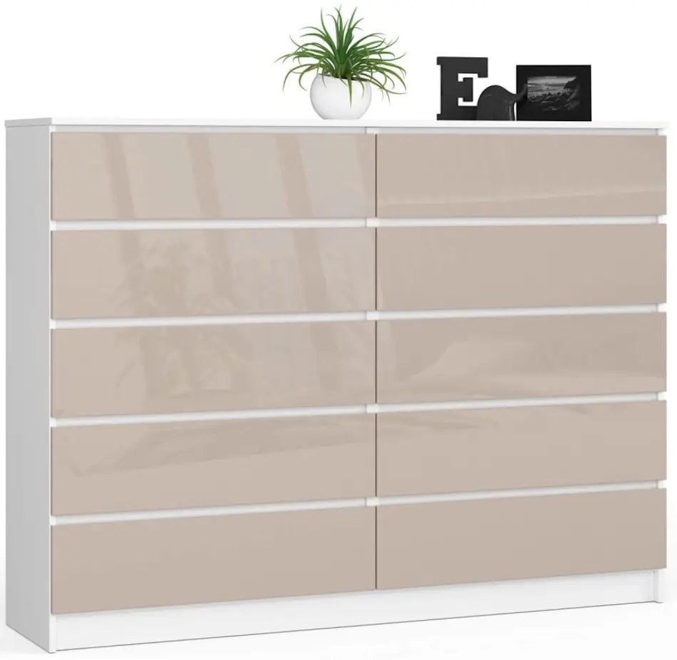 Comoda Akord K160 10SZ (White/Cappuccino Gloss)