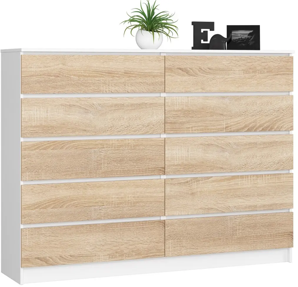 Comoda Akord K160 10SZ (White/Sonoma Oak)