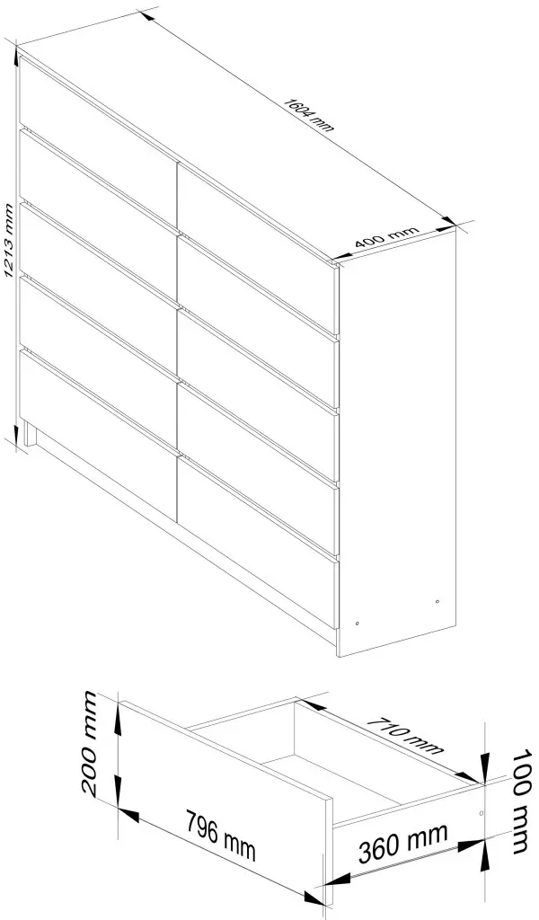 Comoda Akord K160 10SZ (White/Sonoma Oak)