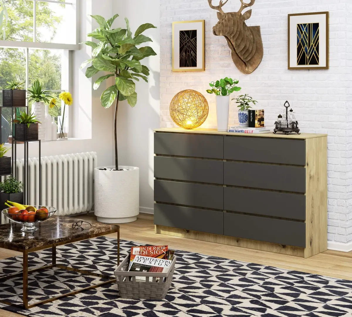 Comoda Akord K160 8SZ (Artisan Oak/Graphite Grey)