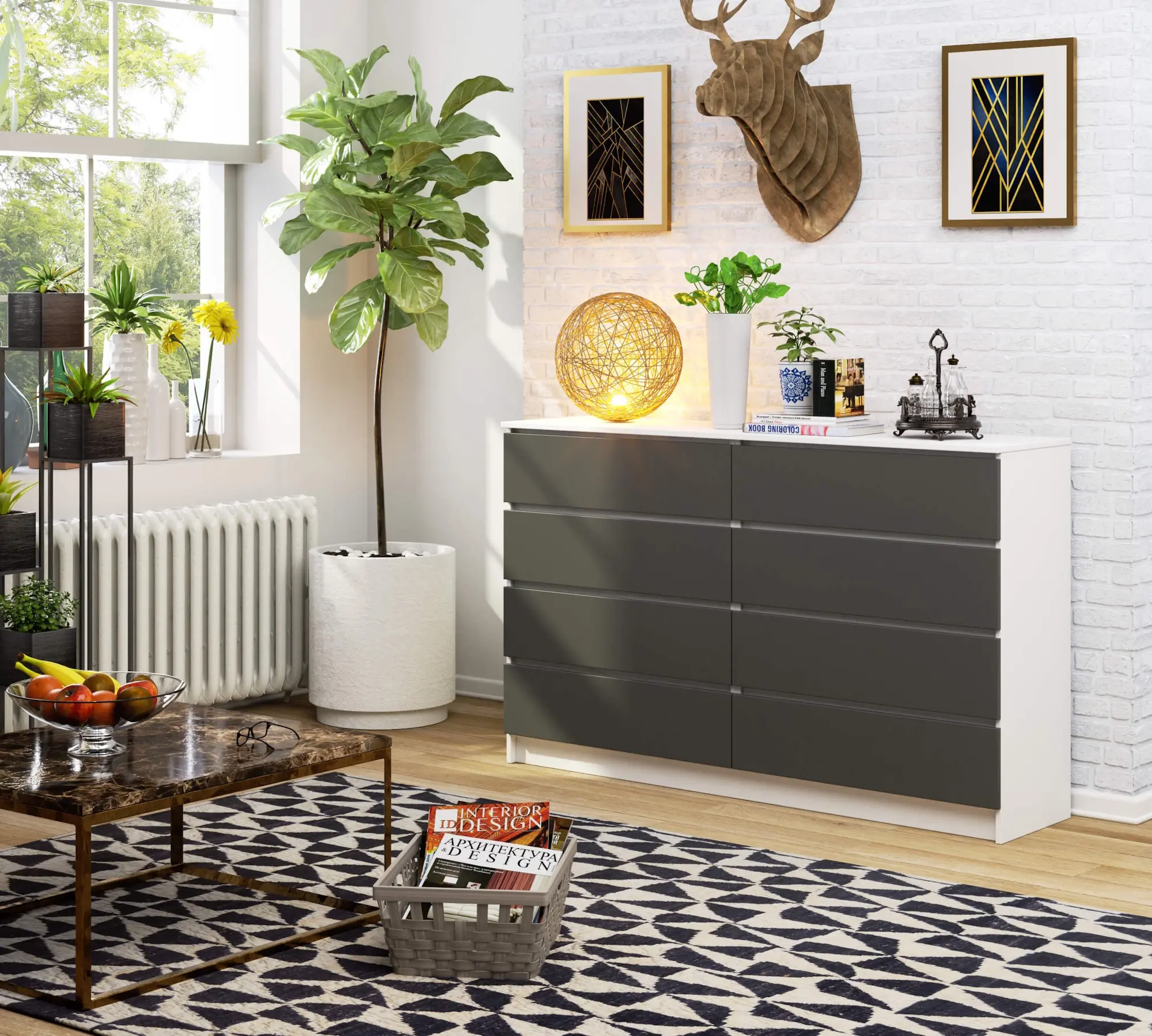 Comoda Akord K160 8SZ (White/Graphite Grey)