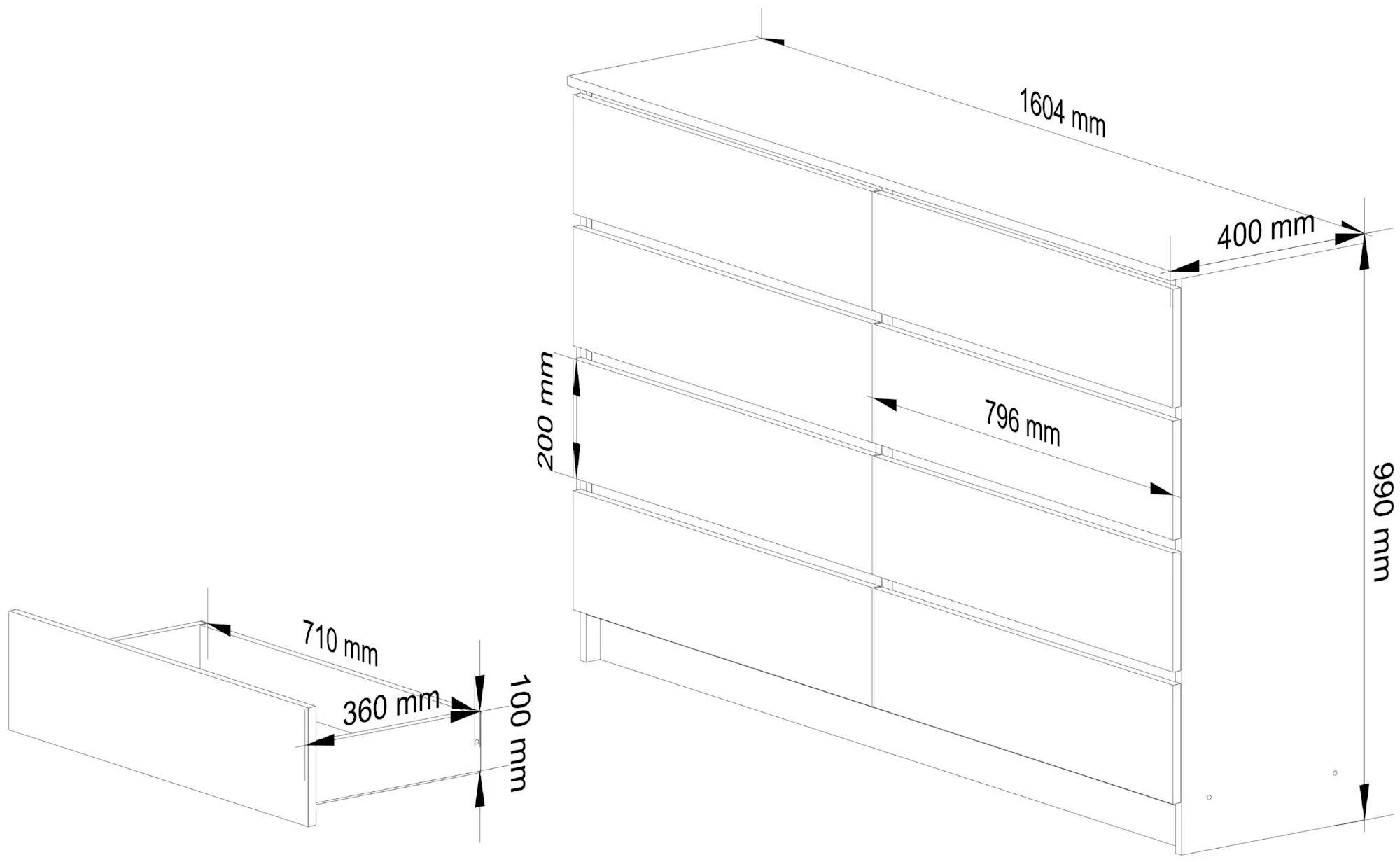 Comoda Akord K160 8SZ (White/Graphite Grey)