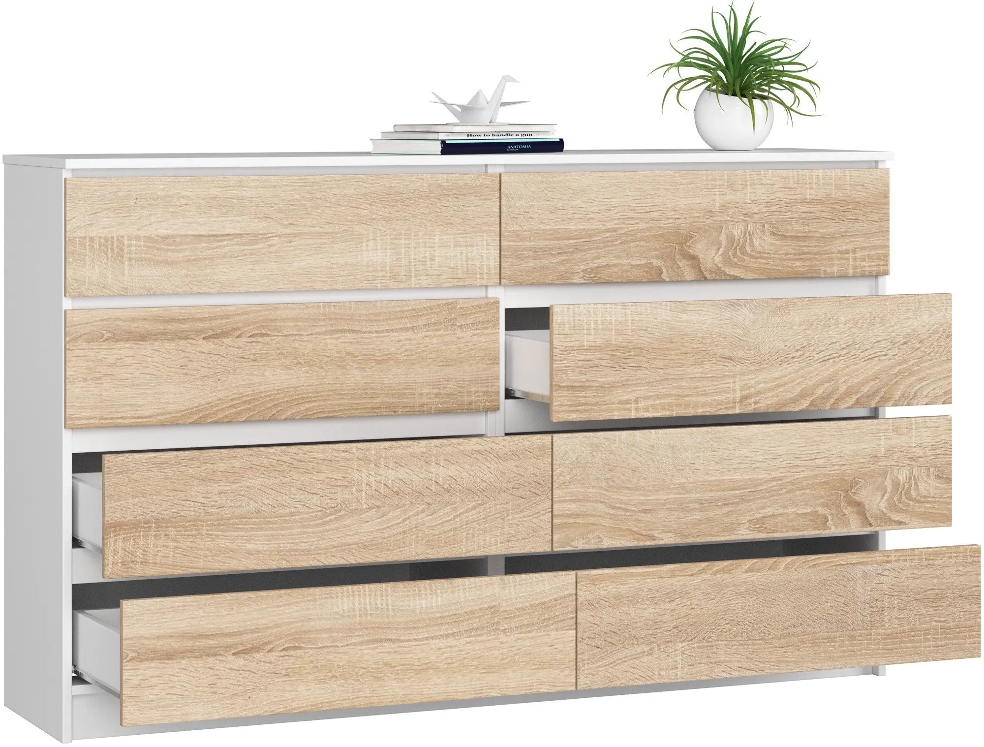 Comoda Akord K160 8SZ (White/Sonoma Oak)