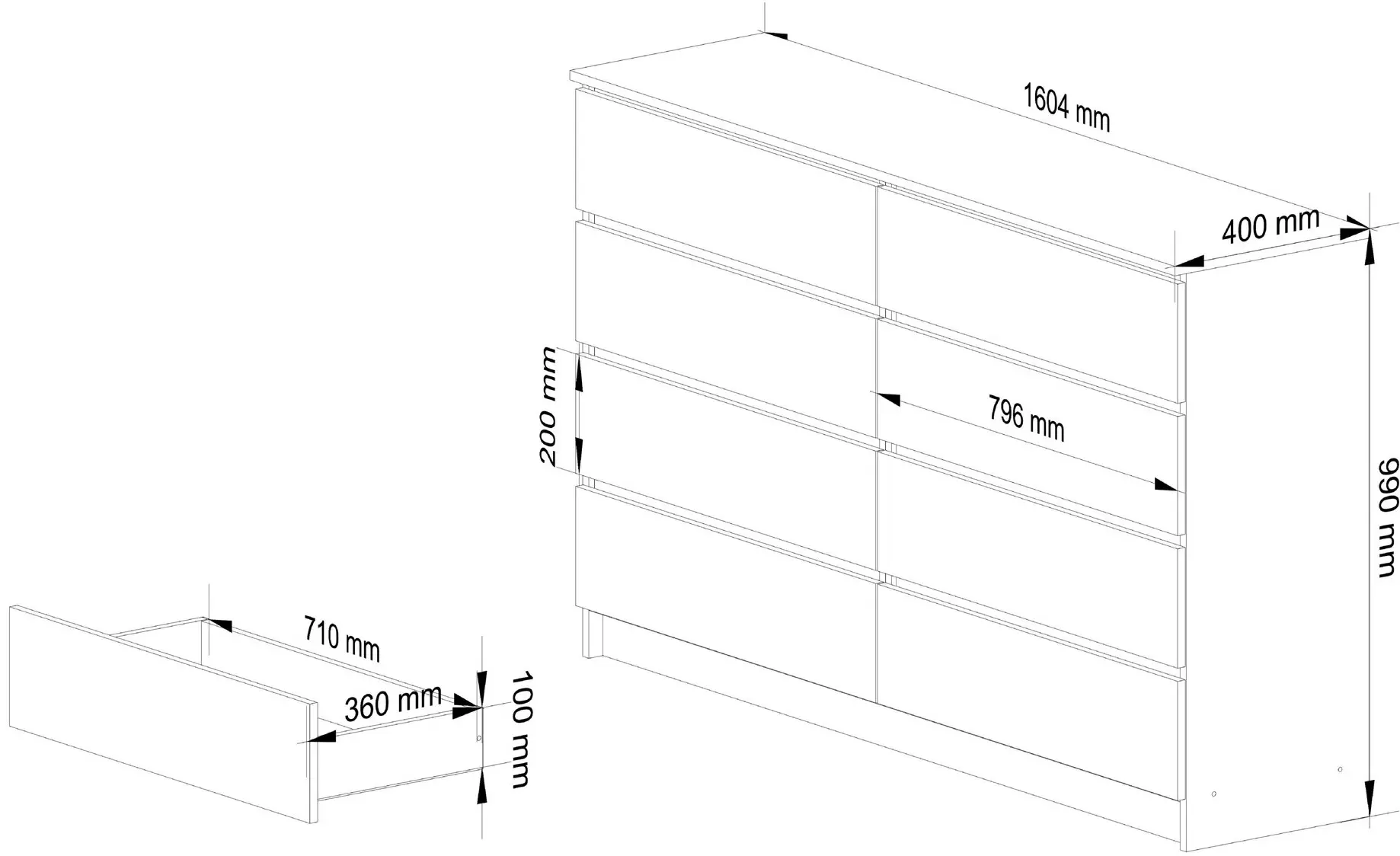 Comoda Akord K160 8SZ (White/Sonoma Oak)