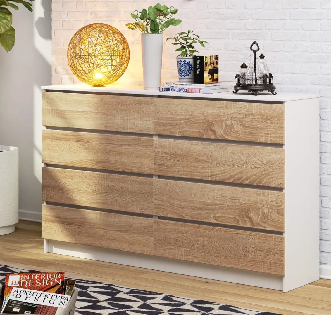 Comoda Akord K160 8SZ (White/Sonoma Oak)