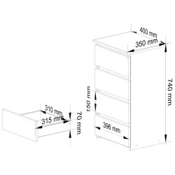 Comoda Akord K40 4SZ (White/Artisan Oak) Thumb