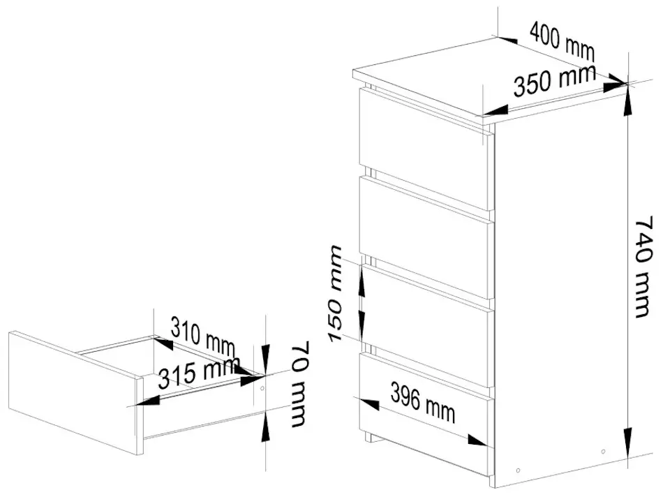 Comoda Akord K40 4SZ (White/Artisan Oak)
