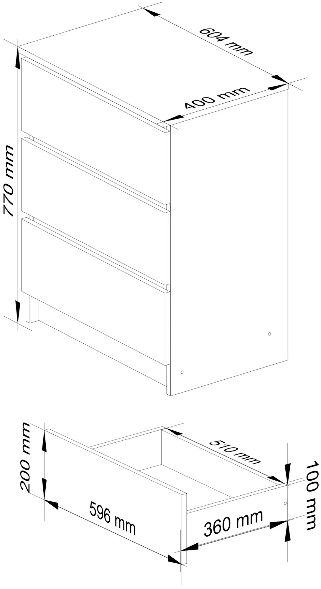 Comoda Akord K60 3SZ (White/Black Gloss)