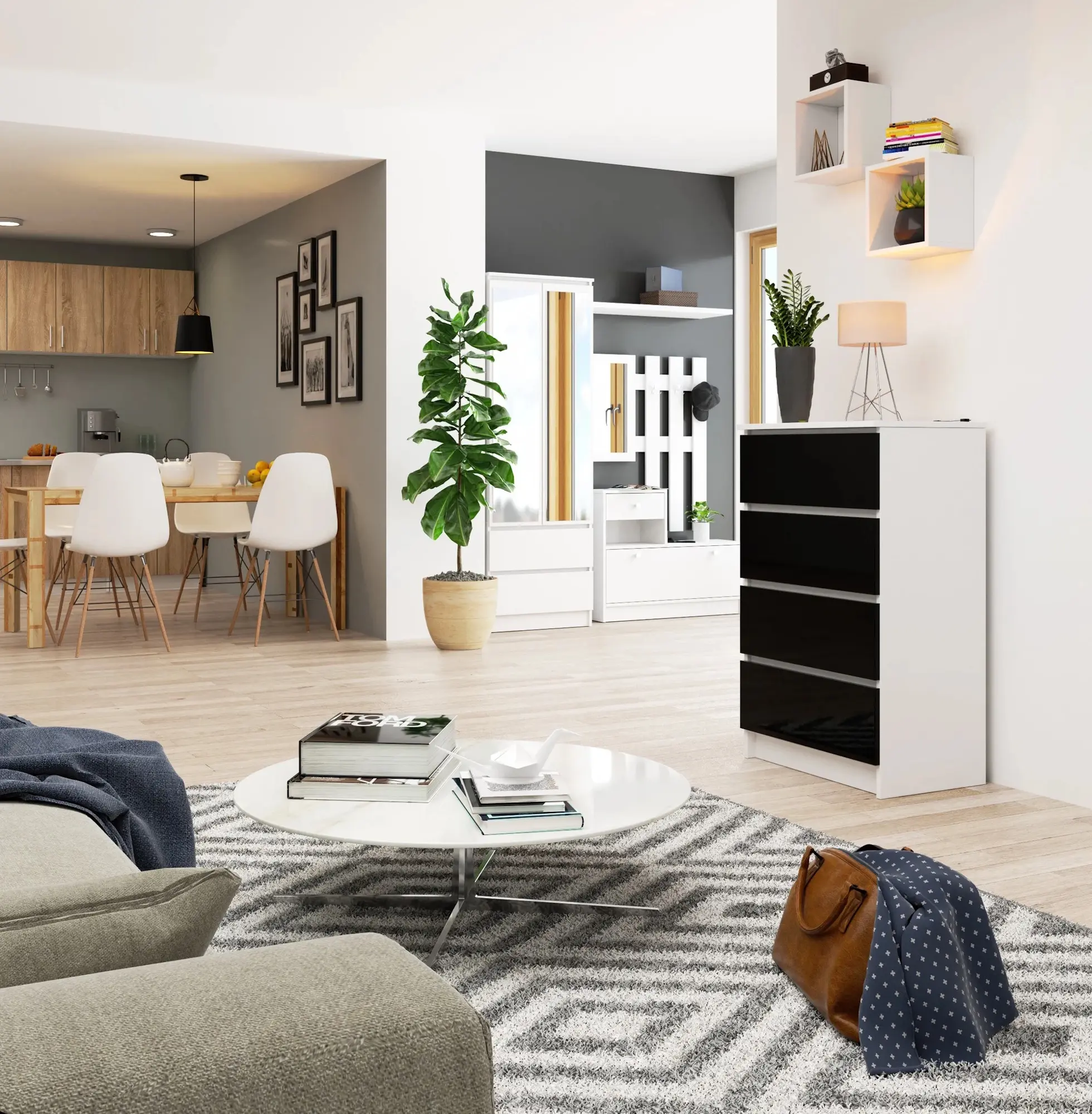 Комод Akord K60 4SZ (White/Black Gloss) - 2