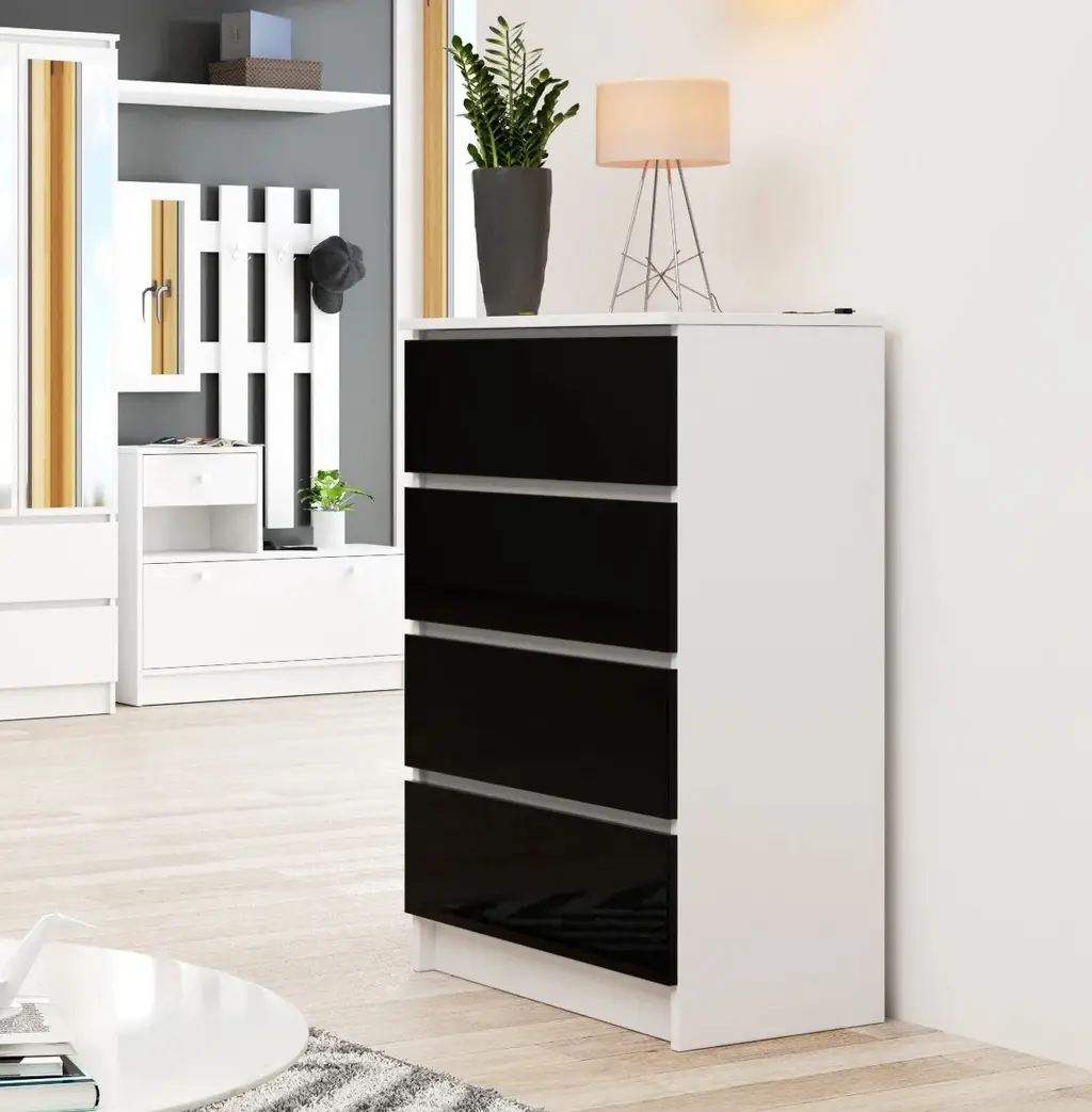 Комод Akord K60 4SZ (White/Black Gloss)