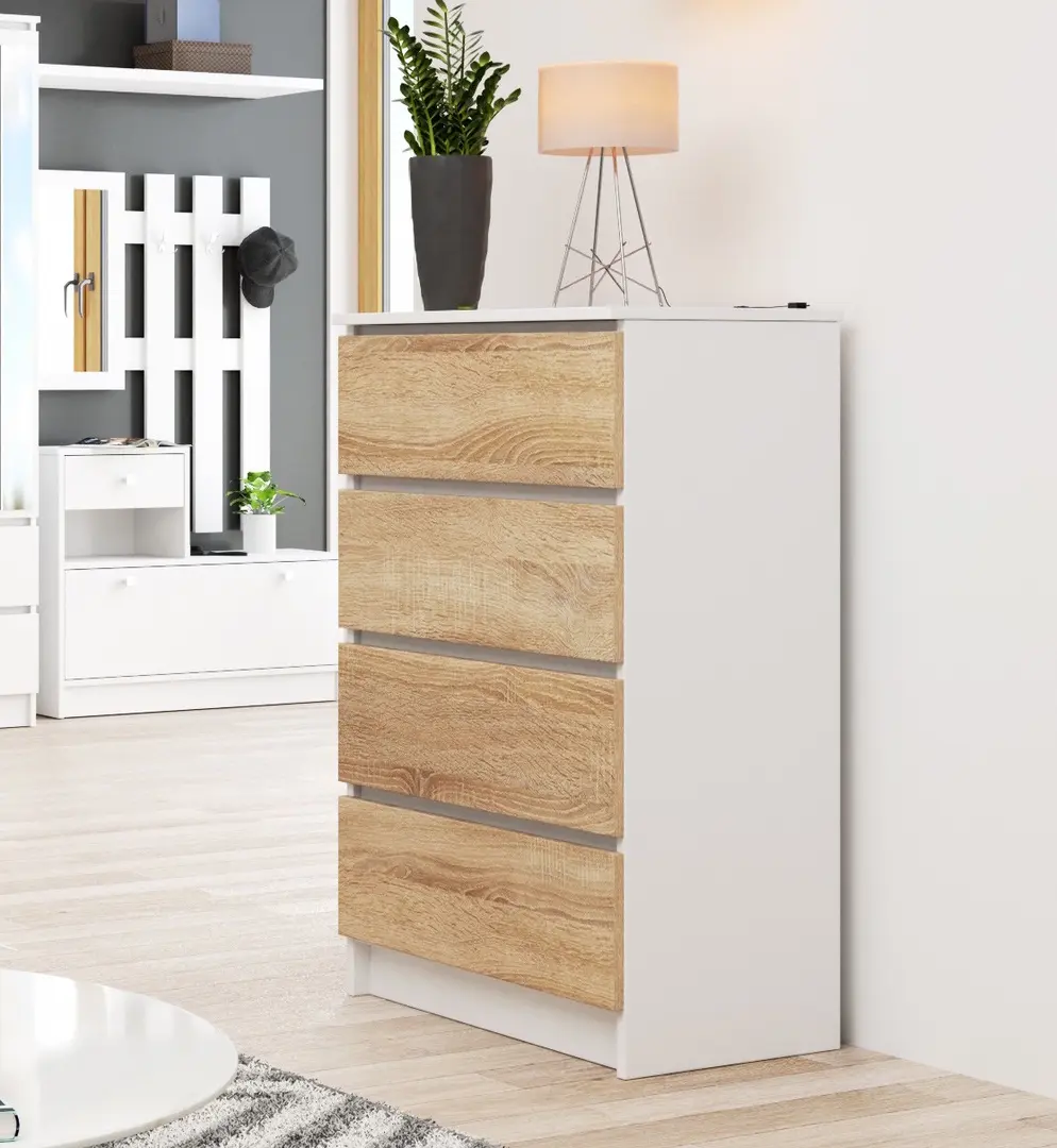 Комод Akord K60 4SZ (White/Sonoma Oak)