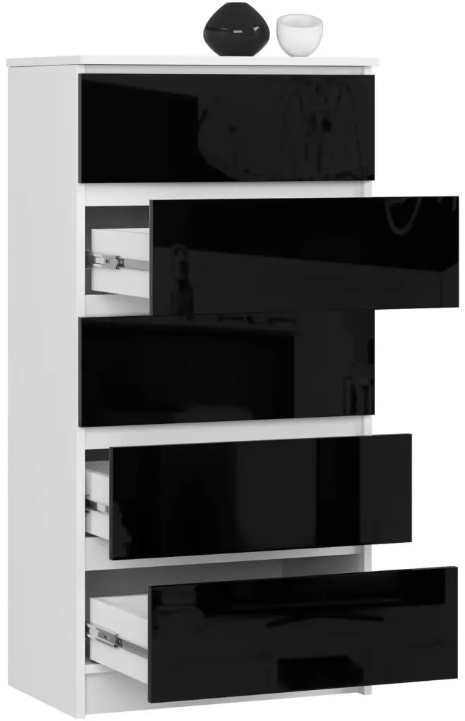 Comoda Akord K60 5SZ (Black Gloss/White)