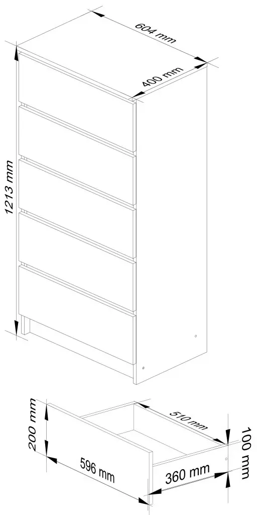 Comoda Akord K60 5SZ (Black Gloss/White)