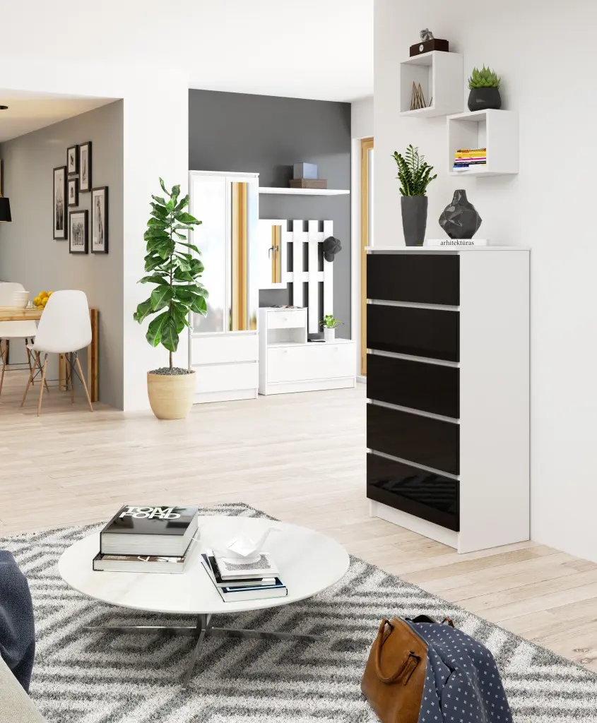 Comoda Akord K60 5SZ (Black Gloss/White)