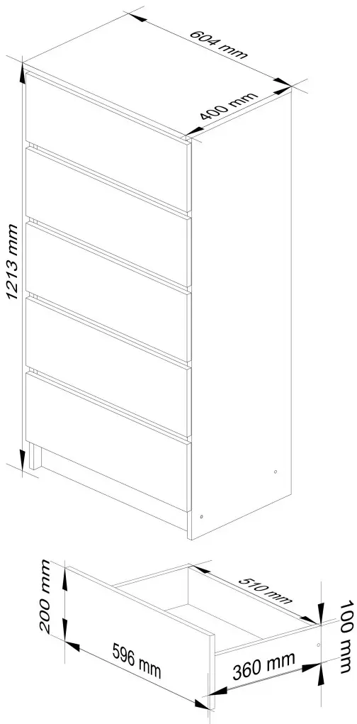 Комод Akord K60 5SZ (Red Glossy/White)