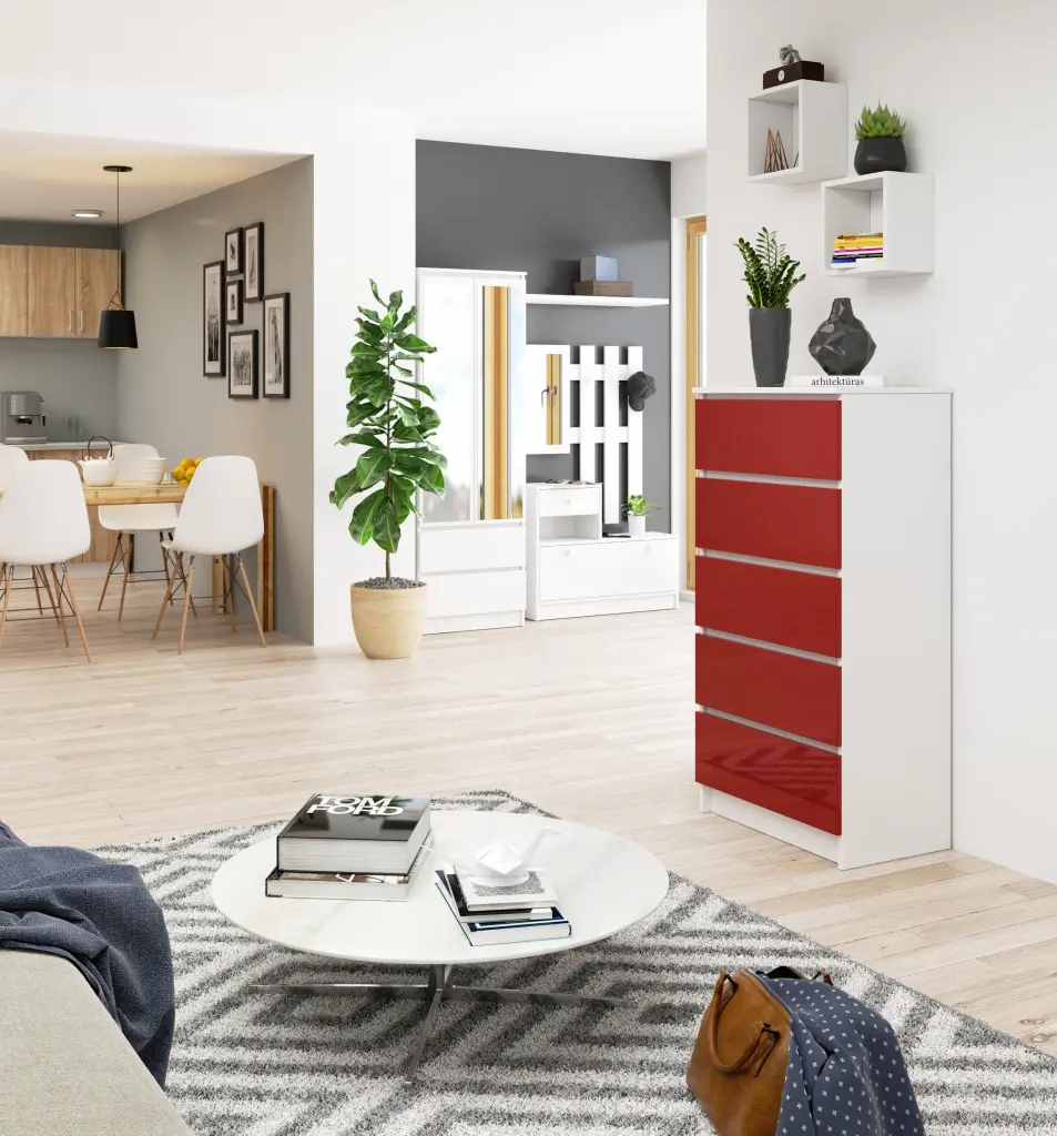 Комод Akord K60 5SZ (Red Glossy/White)