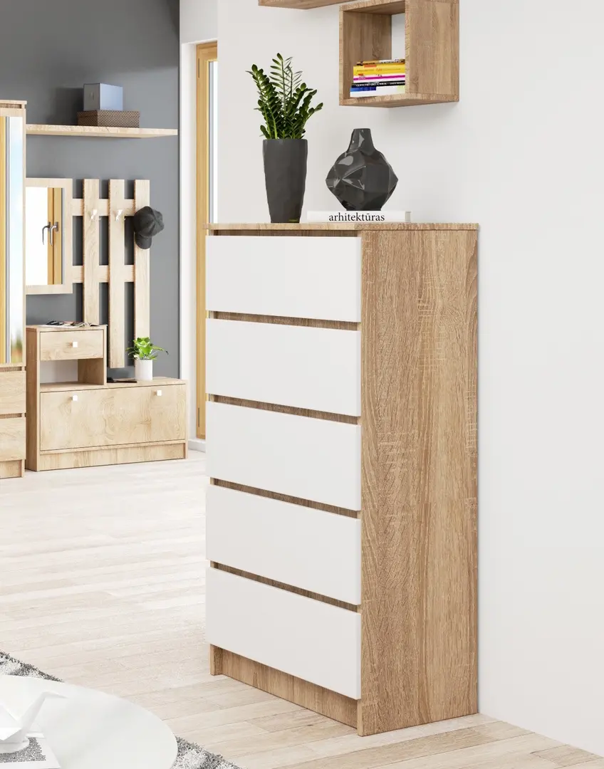 Comoda Akord K60 5SZ (Sonoma Oak/White)