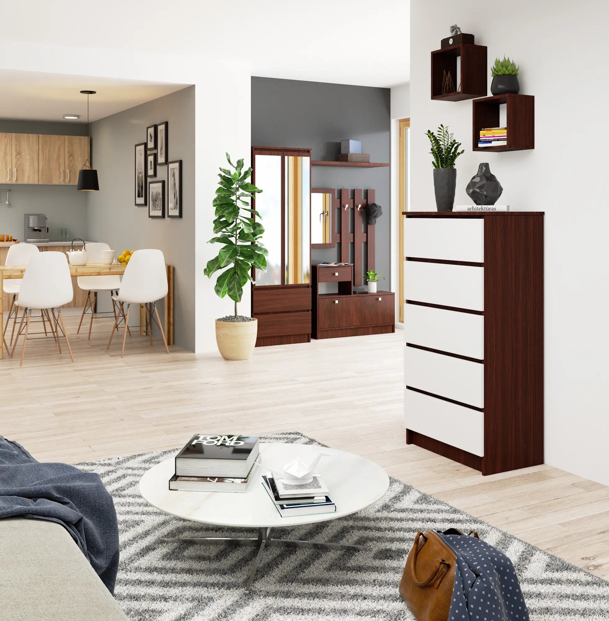 Comoda Akord K60 5SZ (Wenge/White)