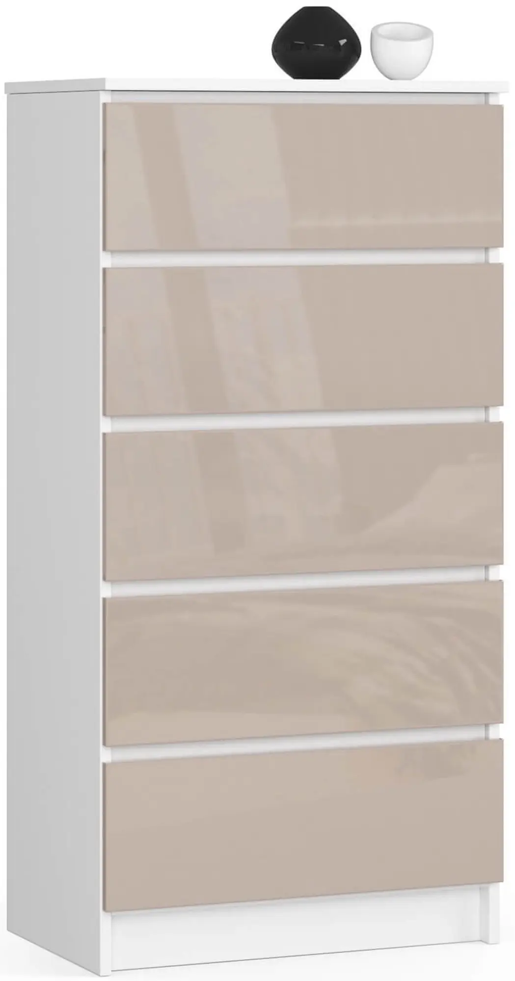 Comoda Akord K60 5SZ (White/Cappuccino Gloss)