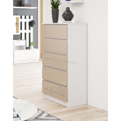 Comoda Akord K60 5SZ (White/Cappuccino Gloss)