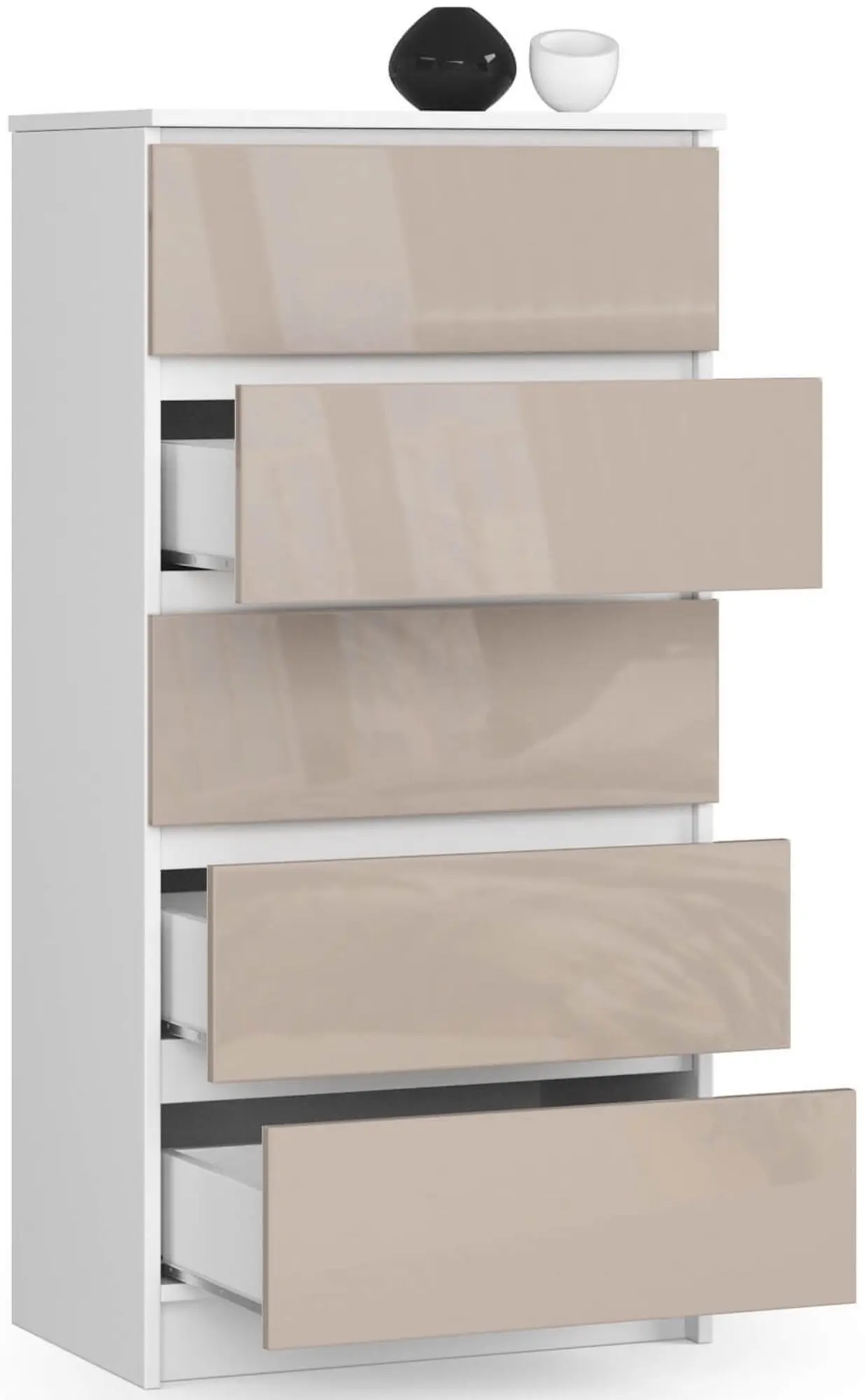 Comoda Akord K60 5SZ (White/Cappuccino Gloss)