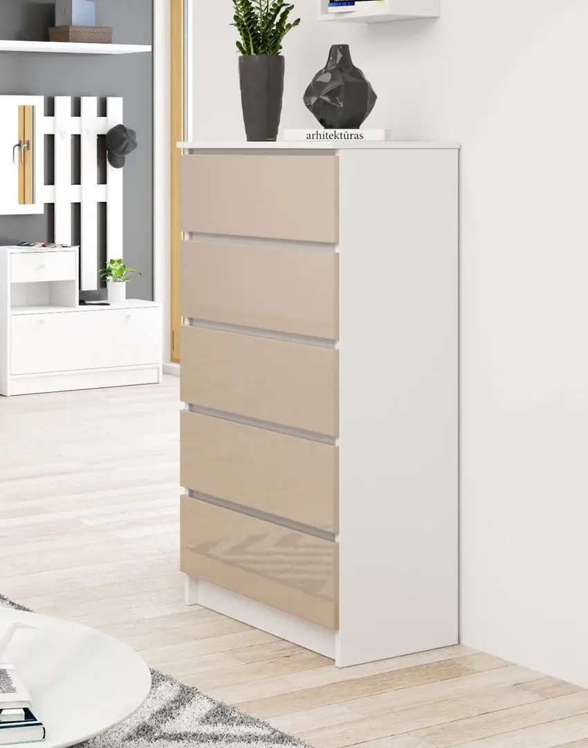 Comoda Akord K60 5SZ (White/Cappuccino Gloss)