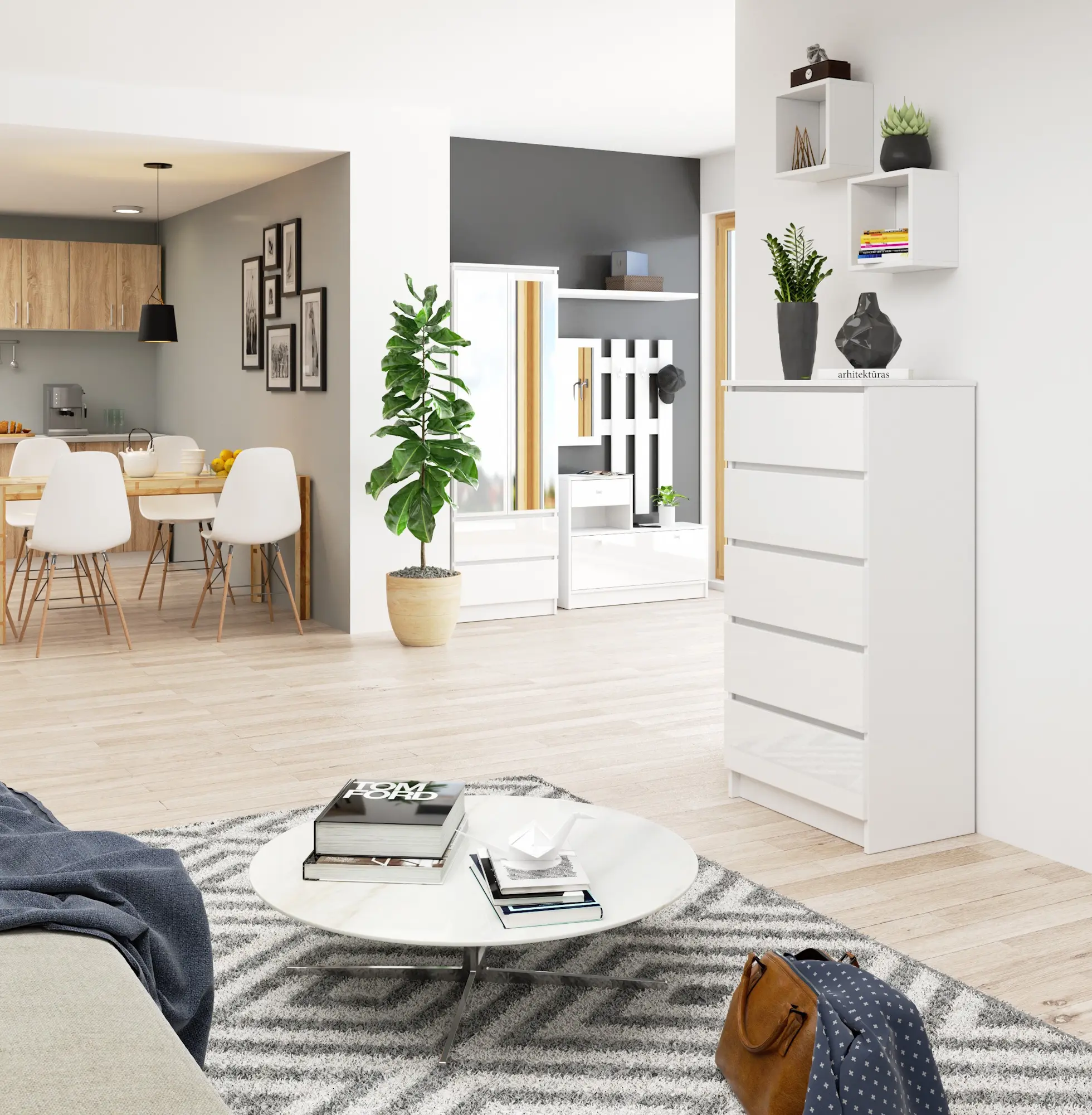 Комод Akord K60 5SZ (White/Glossy White)