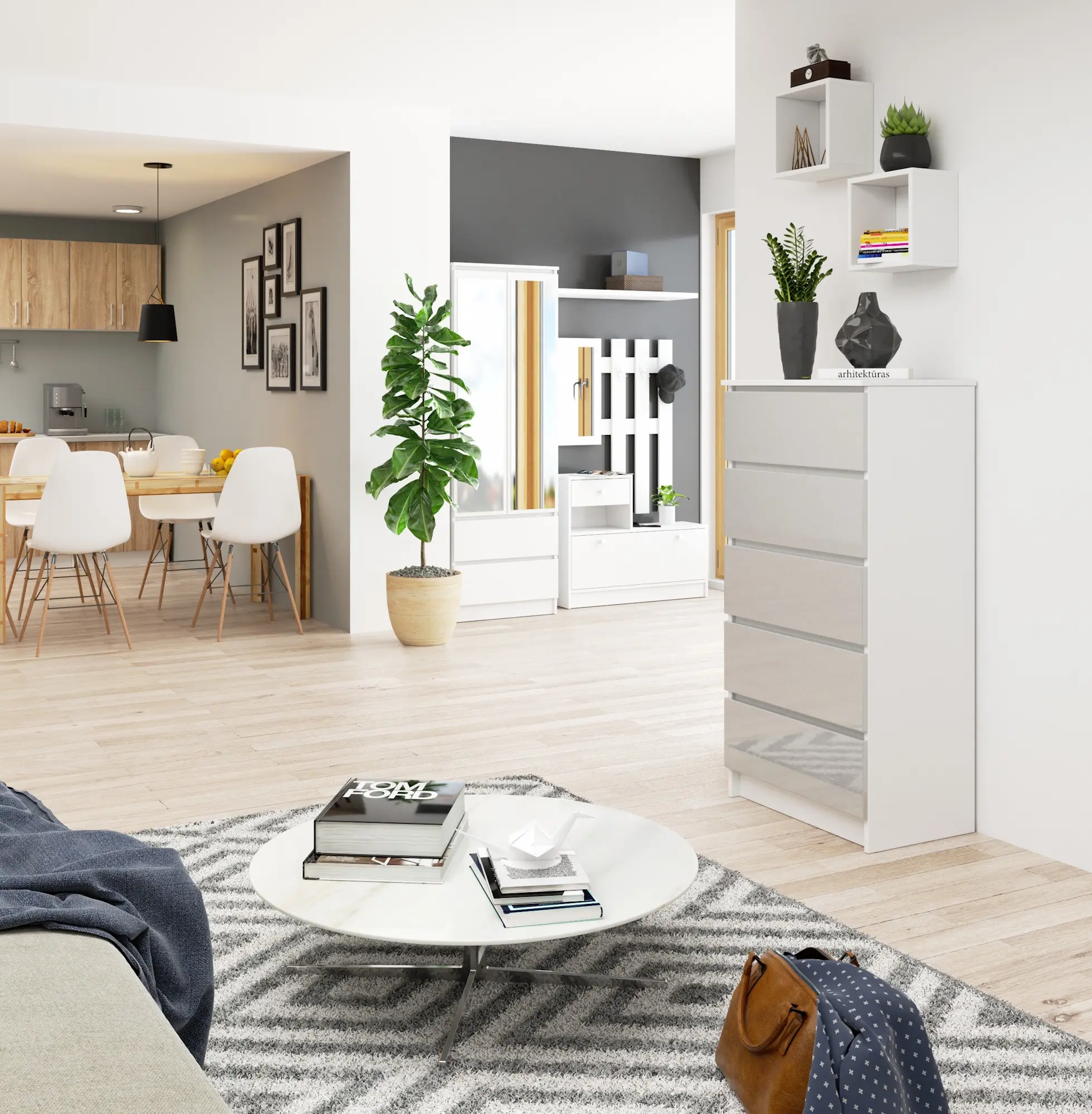 Комод Akord K60 5SZ (White/Metallic Gloss)