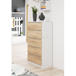 Comoda Akord K60 5SZ (White/Sonoma Oak)