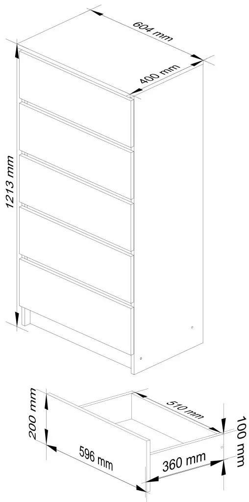 Комод Akord K60 5SZ (White/Sonoma Oak)