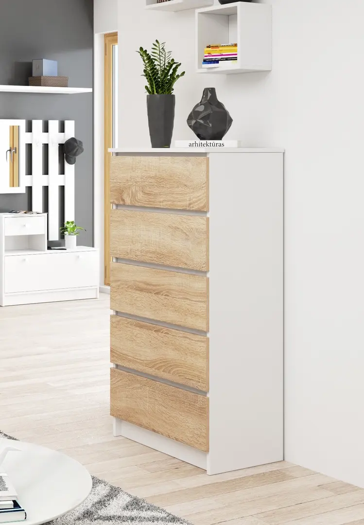 Комод Akord K60 5SZ (White/Sonoma Oak)